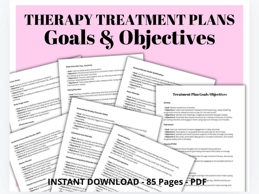 Therapy Goal Setting: Treatment Plans & Objectives (85 Pages) (PDF)