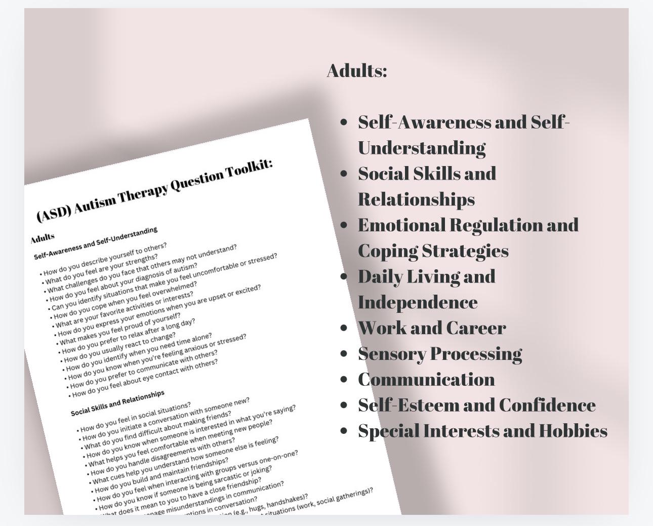 Autism Spectrum Therapy Questions Toolkit for Adults, Teens, Children (PDF Download)