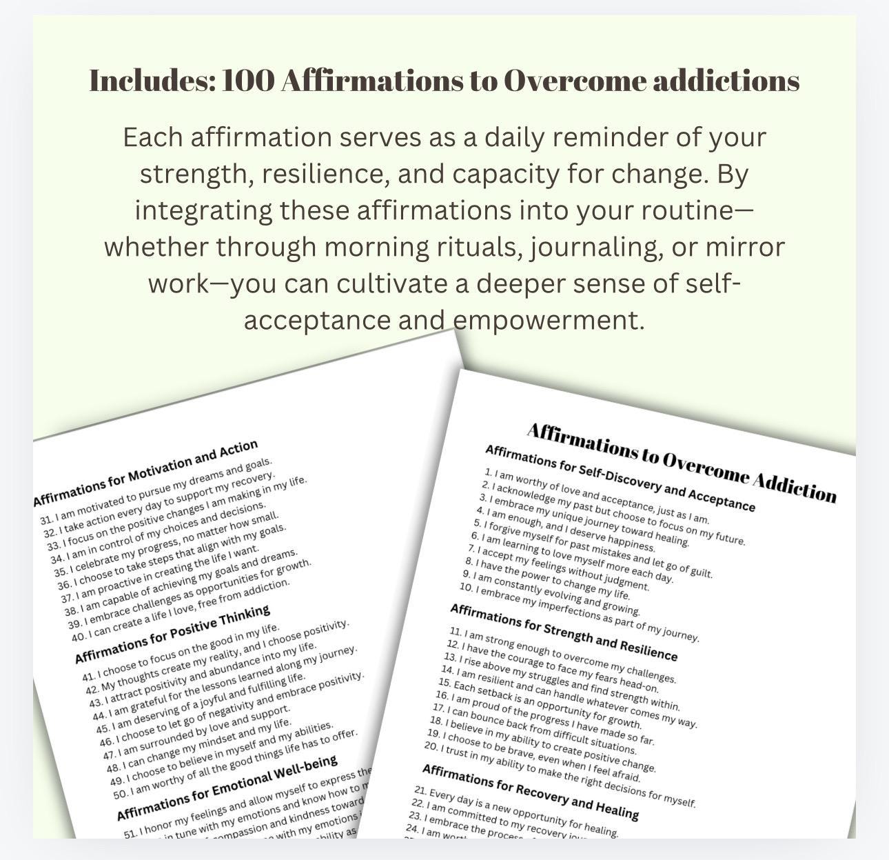 Addiction Recovery Toolkit | Daily Prompts & Positive Affirmations | Self Healing Printable | Digital Mental Health Tool