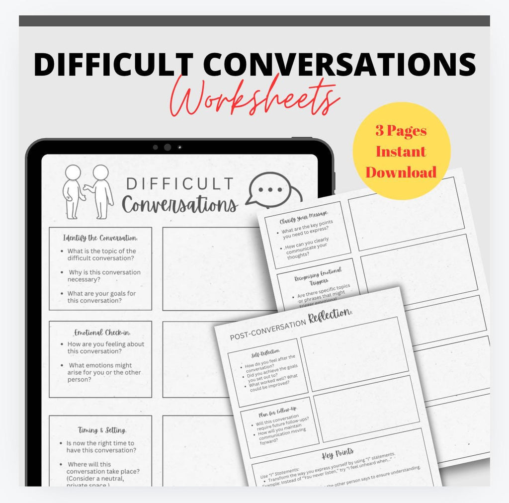 Difficult Conversations Worksheet, Communication Skills (PDF Therapy Toolkit)