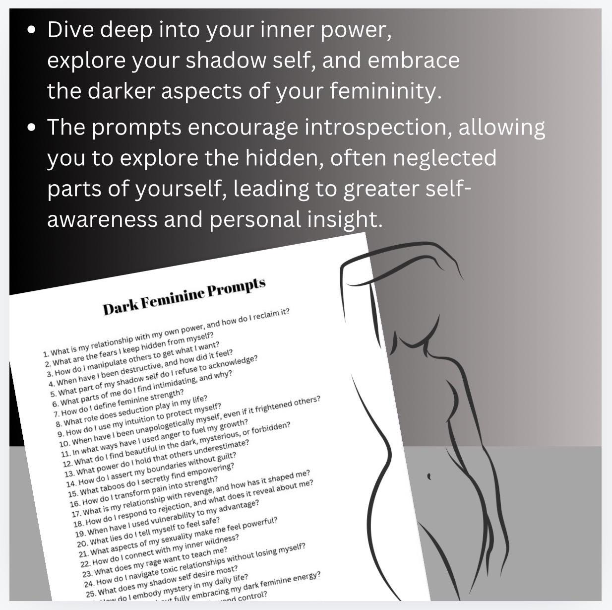 Dark Feminine Journal Prompts for Shadow Work, Self-Discovery (PDF)
