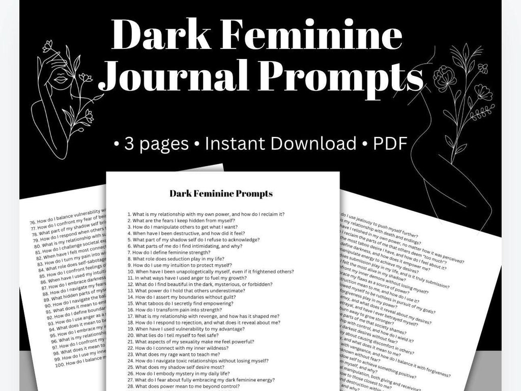 Dark Feminine Journal Prompts for Shadow Work, Self-Discovery (PDF)