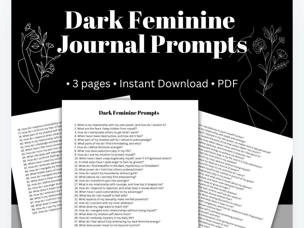 Dark Feminine Journal Prompts for Shadow Work, Self-Discovery (PDF)