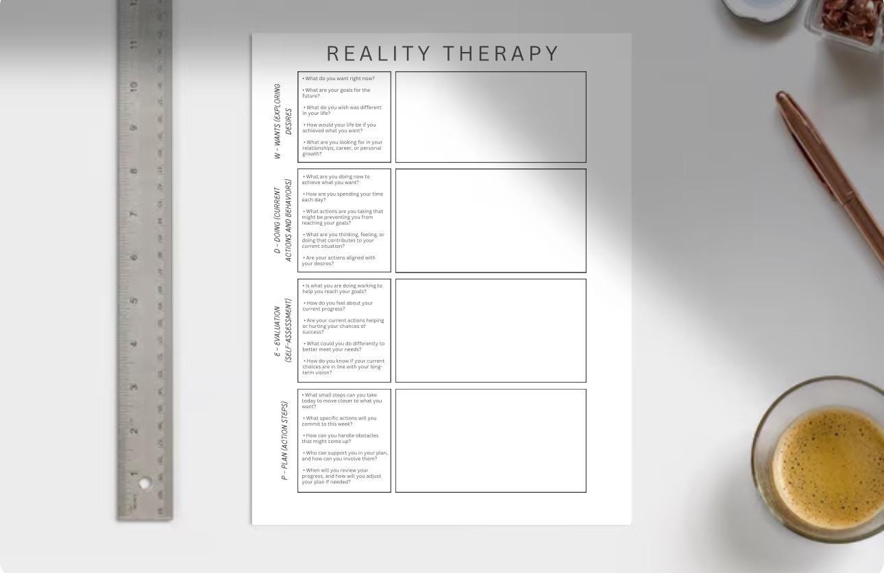 Reality Therapy Worksheet: WDEP Self-Reflection Tool (Digital Download)