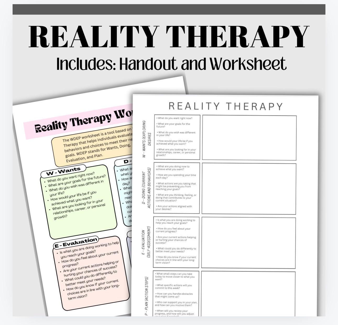 Reality Therapy Worksheet: WDEP Self-Reflection Tool (Digital Download)