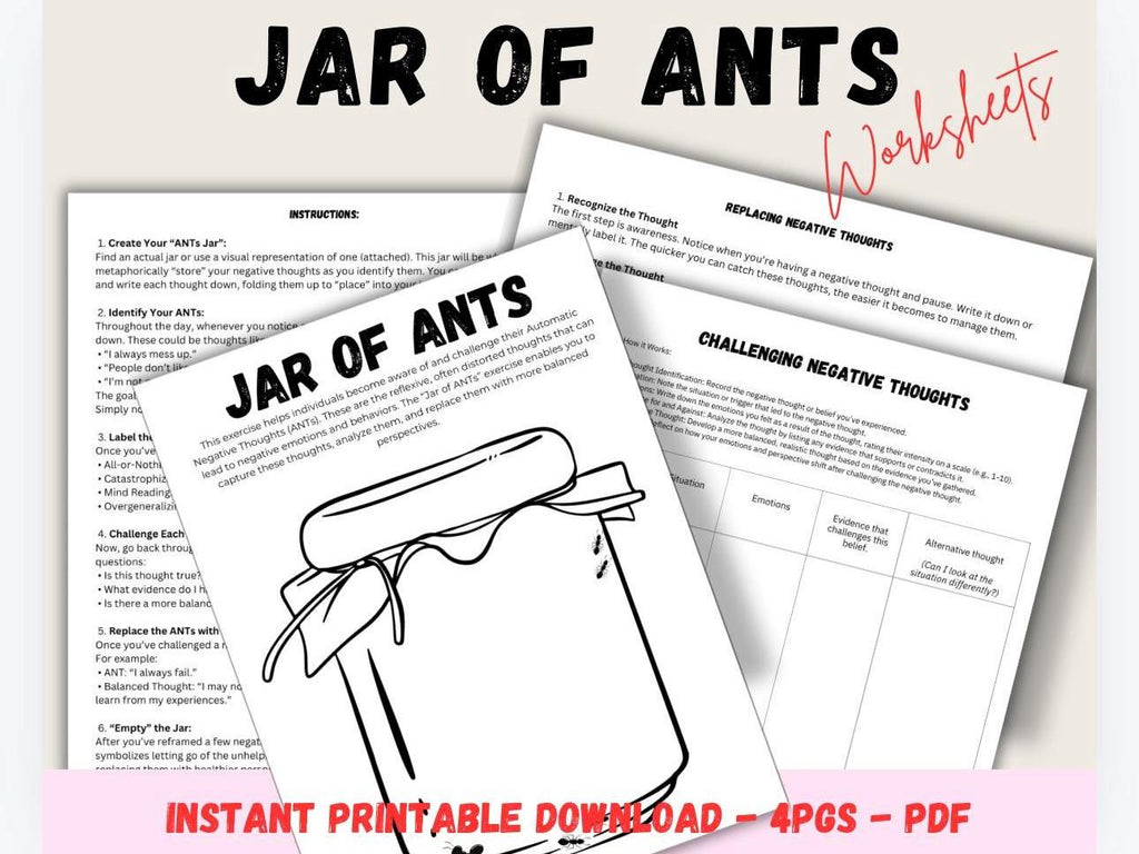 Jar of ANTs CBT Worksheet, Child Therapy Tool (PDF)