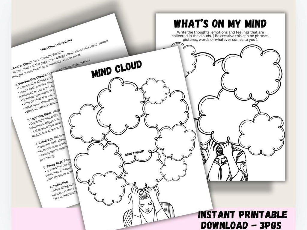Mind Cloud Therapy Worksheet | Thoughts & Emotions (PDF)