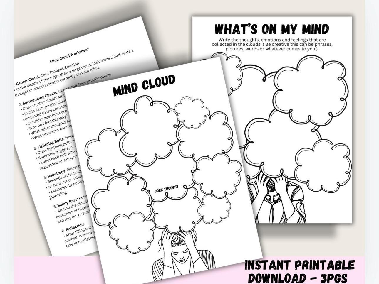 Mind Cloud Therapy Worksheet | Thoughts & Emotions (PDF)