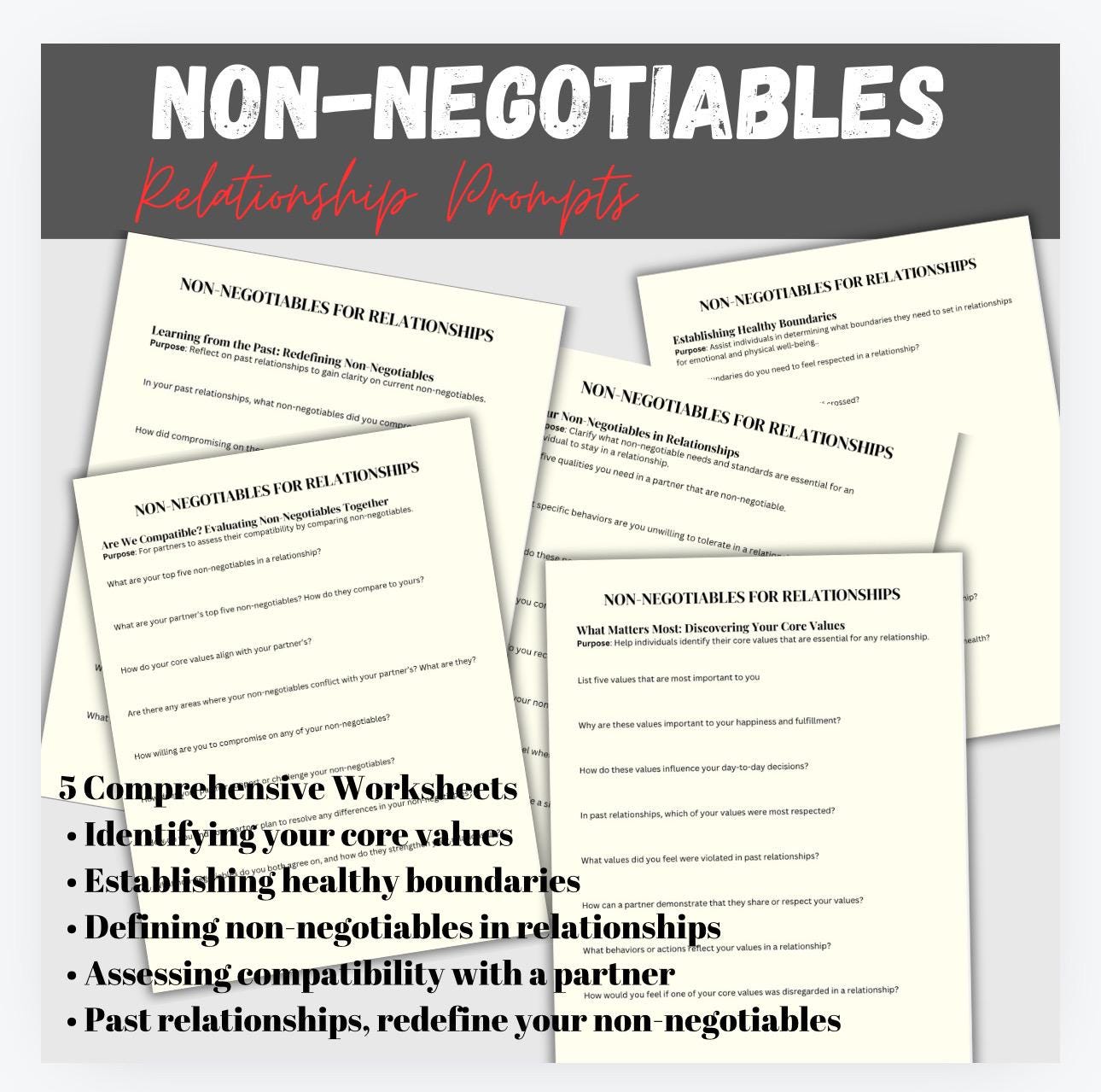 Relationship Non-Negotiables Worksheets, Couples Therapy (PDF Download)