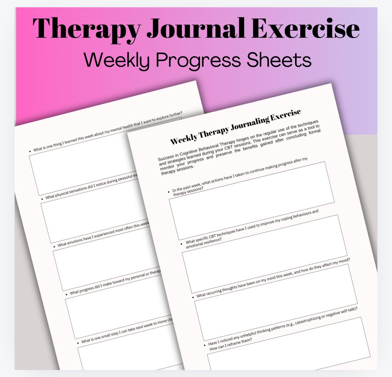 Therapy Prompts for Client Journal Exercise: Weekly Progress Sheets (PDF Download)