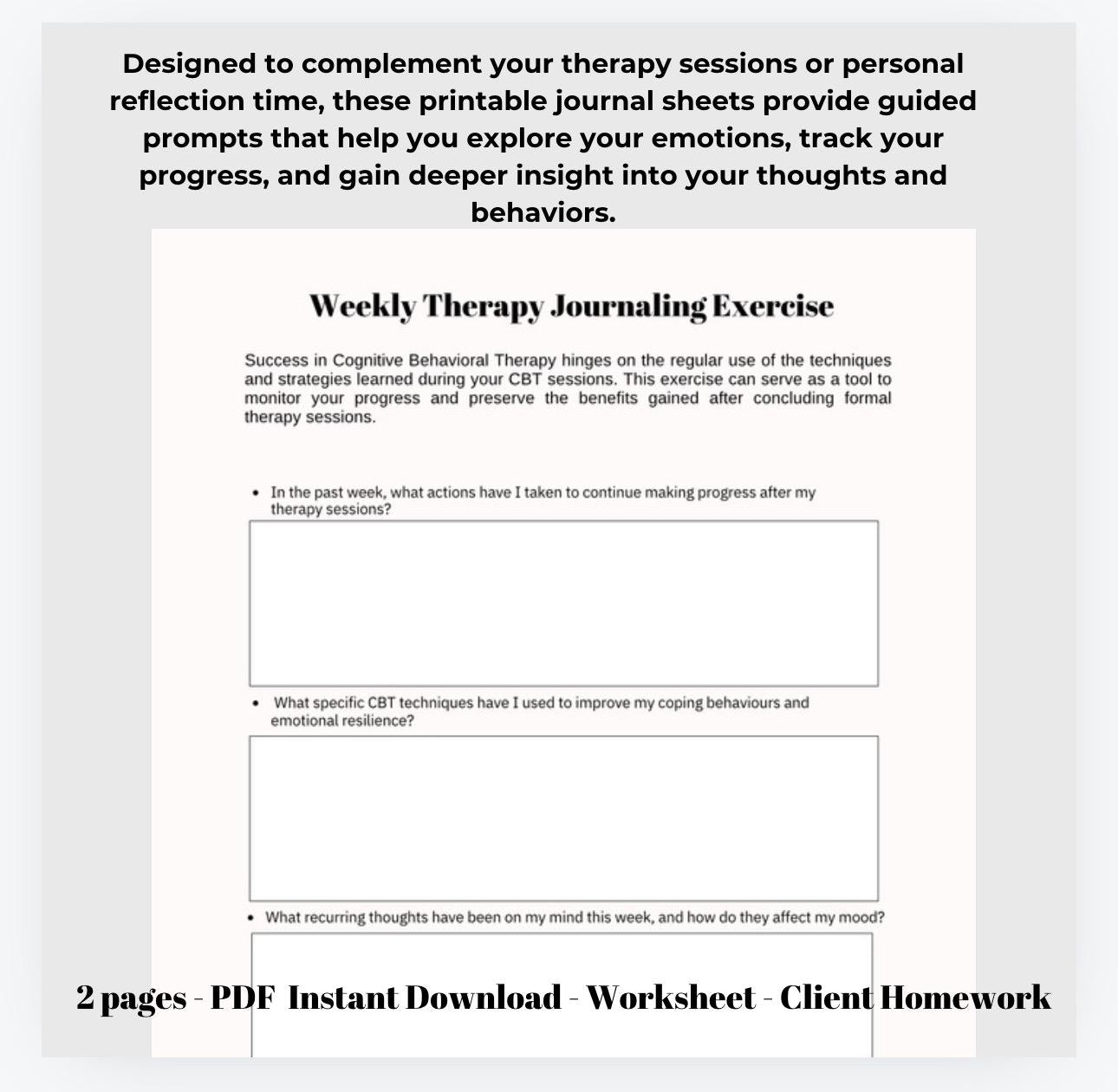 Therapy Prompts for Client Journal Exercise: Weekly Progress Sheets (PDF Download)