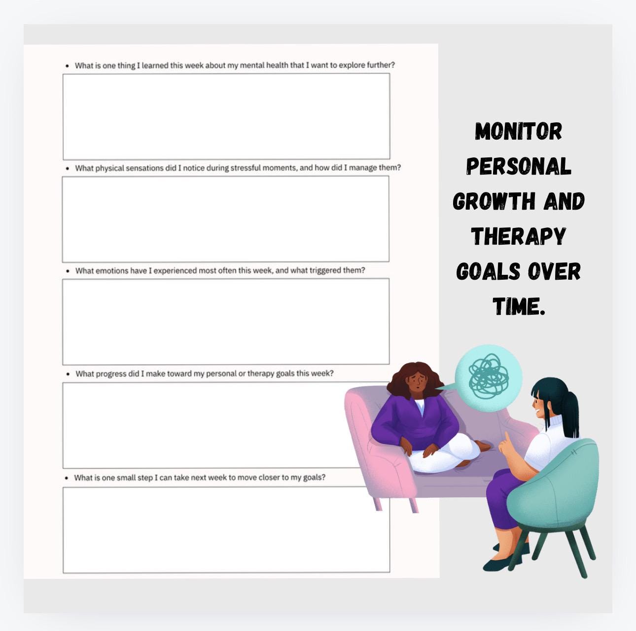 Therapy Prompts for Client Journal Exercise: Weekly Progress Sheets (PDF Download)