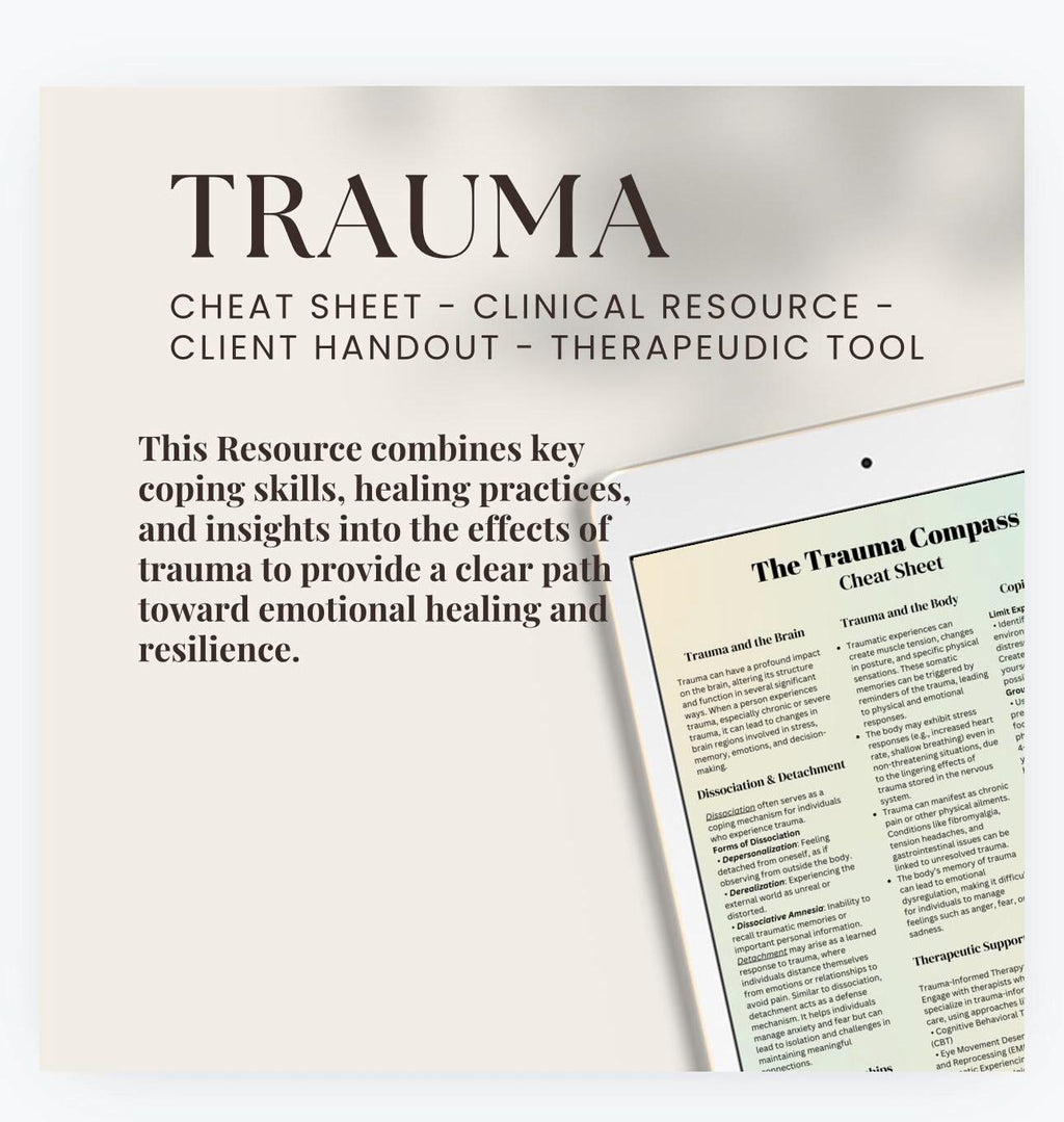 Trauma Cheat Sheet | PTSD Recovery, Therapist Aid (Digital Download)