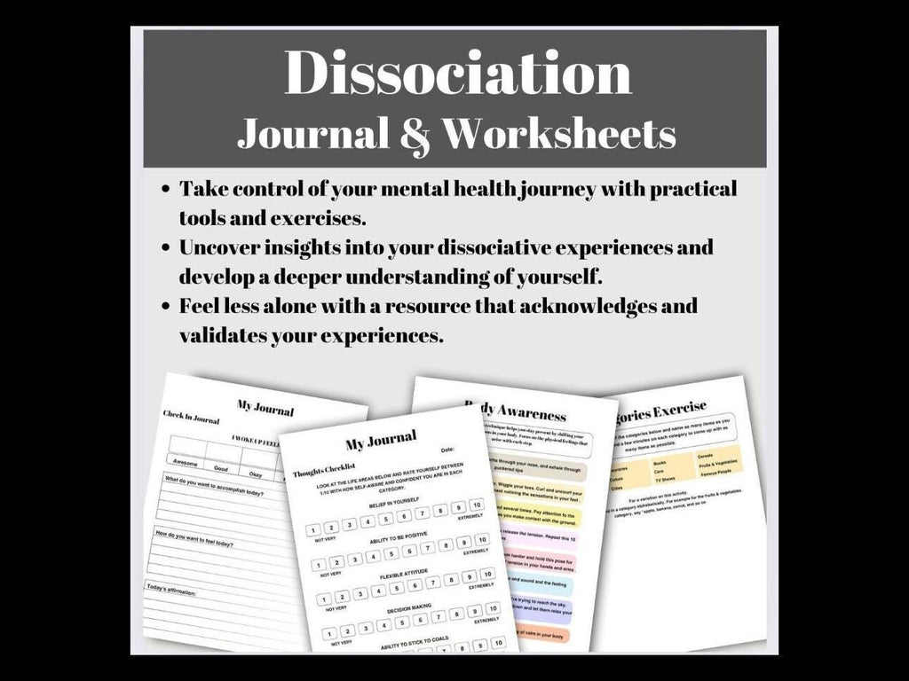 Dissociation Journal & Worksheets: Trauma Healing, CBT Therapy (Printable PDF)