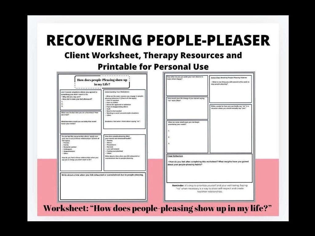 People Pleaser Recovery Printable Therapy Tool Emotional Regulation Therapist Resource Boundaries Exercise