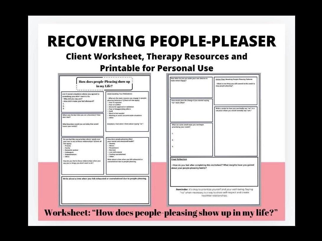People Pleaser Recovery Printable Therapy Tool Emotional Regulation Therapist Resource Boundaries Exercise