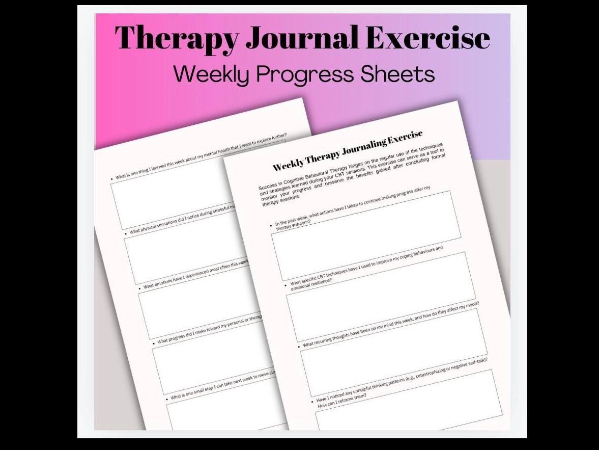 Therapy Prompts for Client Journal Exercise: Weekly Progress Sheets (PDF Download)