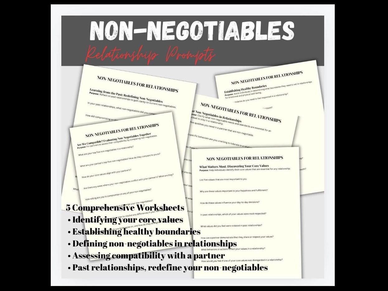 Relationship Non-Negotiables Worksheets, Couples Therapy (PDF Download)