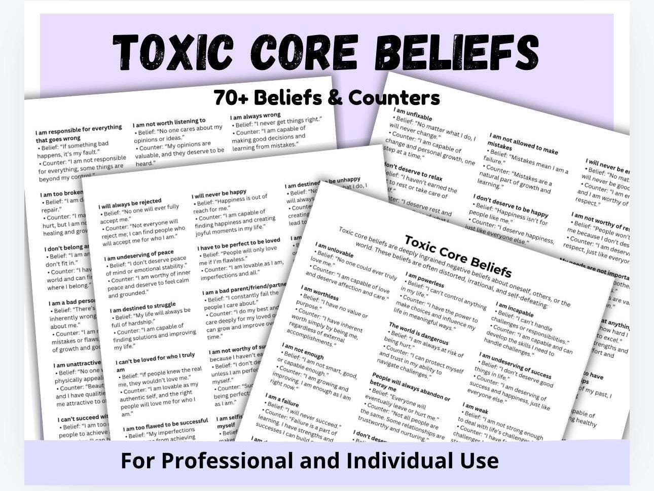 Toxic Core Beliefs, 70+ Beliefs & Counters (PDF)
