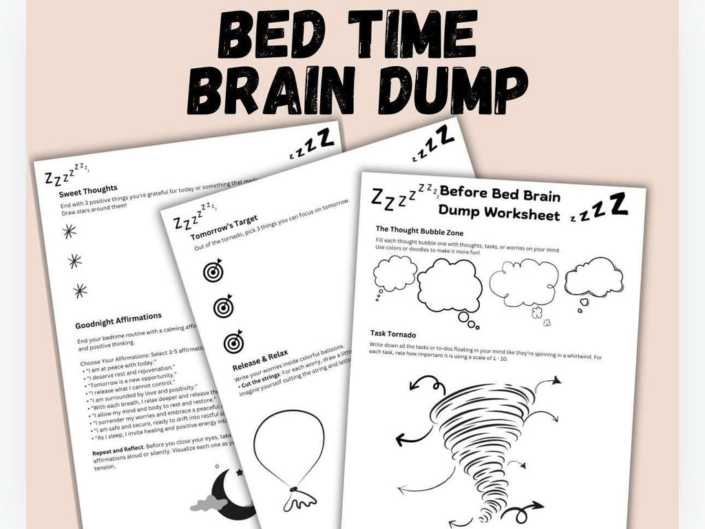 Bedtime Brain Dump Worksheet for Anxiety, Relaxation (Digital Download)