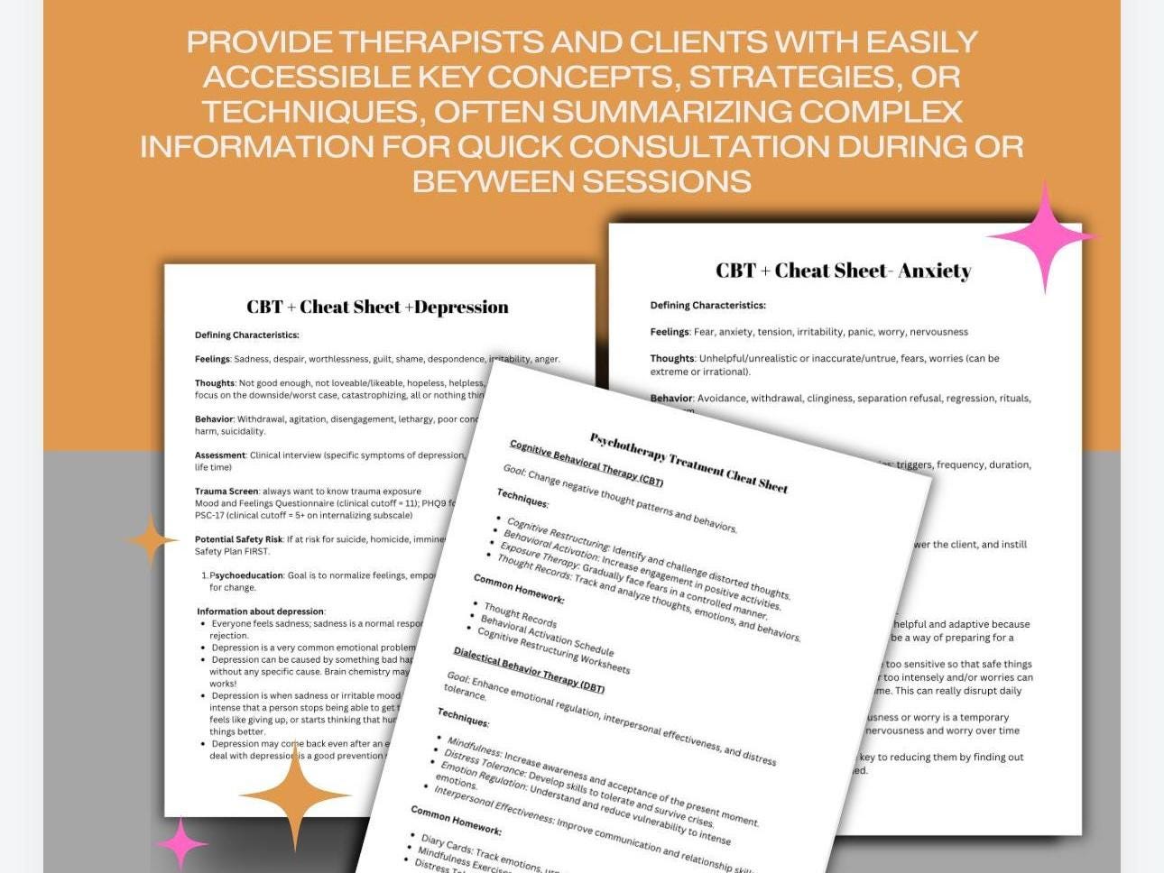Therapy Cheat Sheets Bundle | Session Scripts, CBT Exercises (PDF)