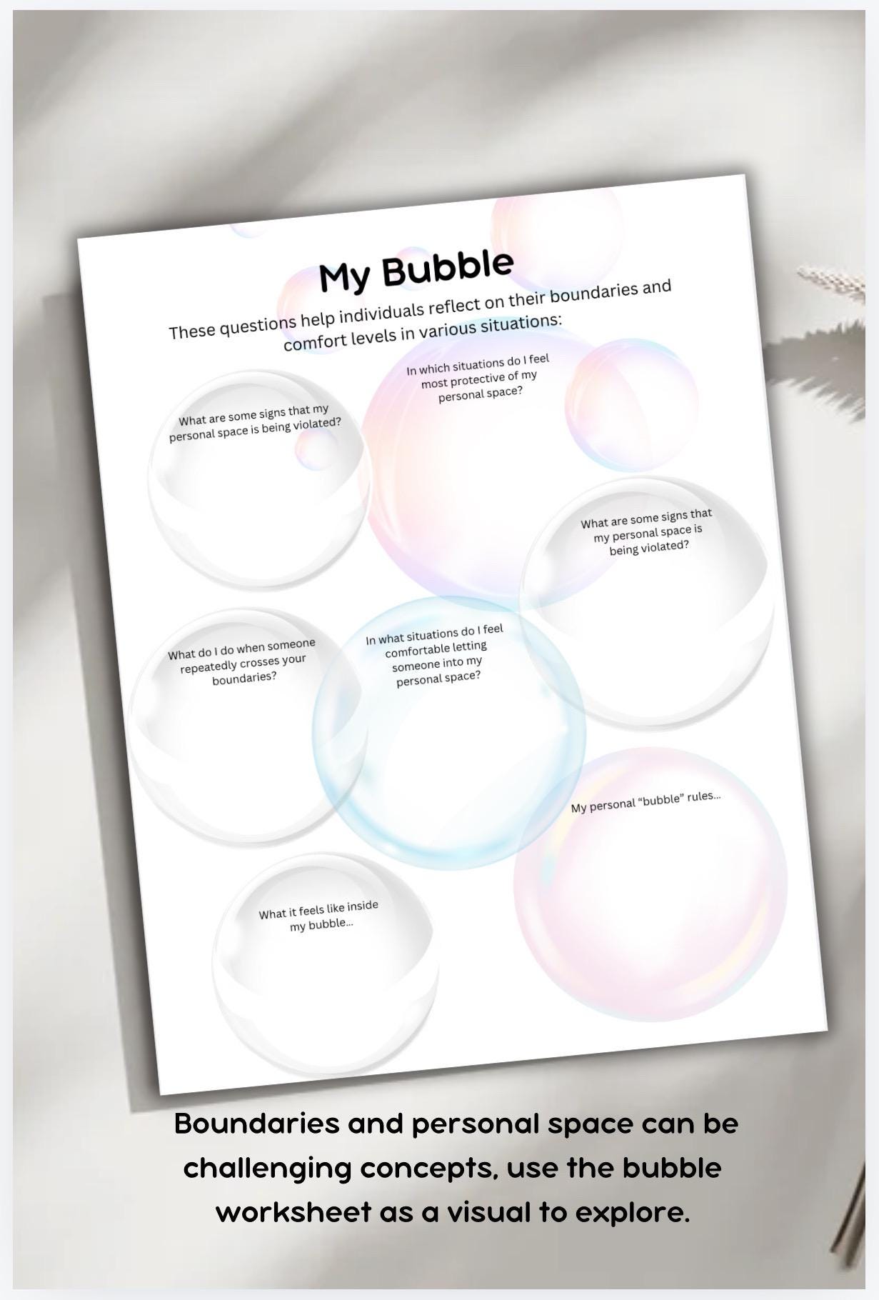 Personal Space Bubble Worksheet: Boundaries, Self-Reflection (Printable PDF)