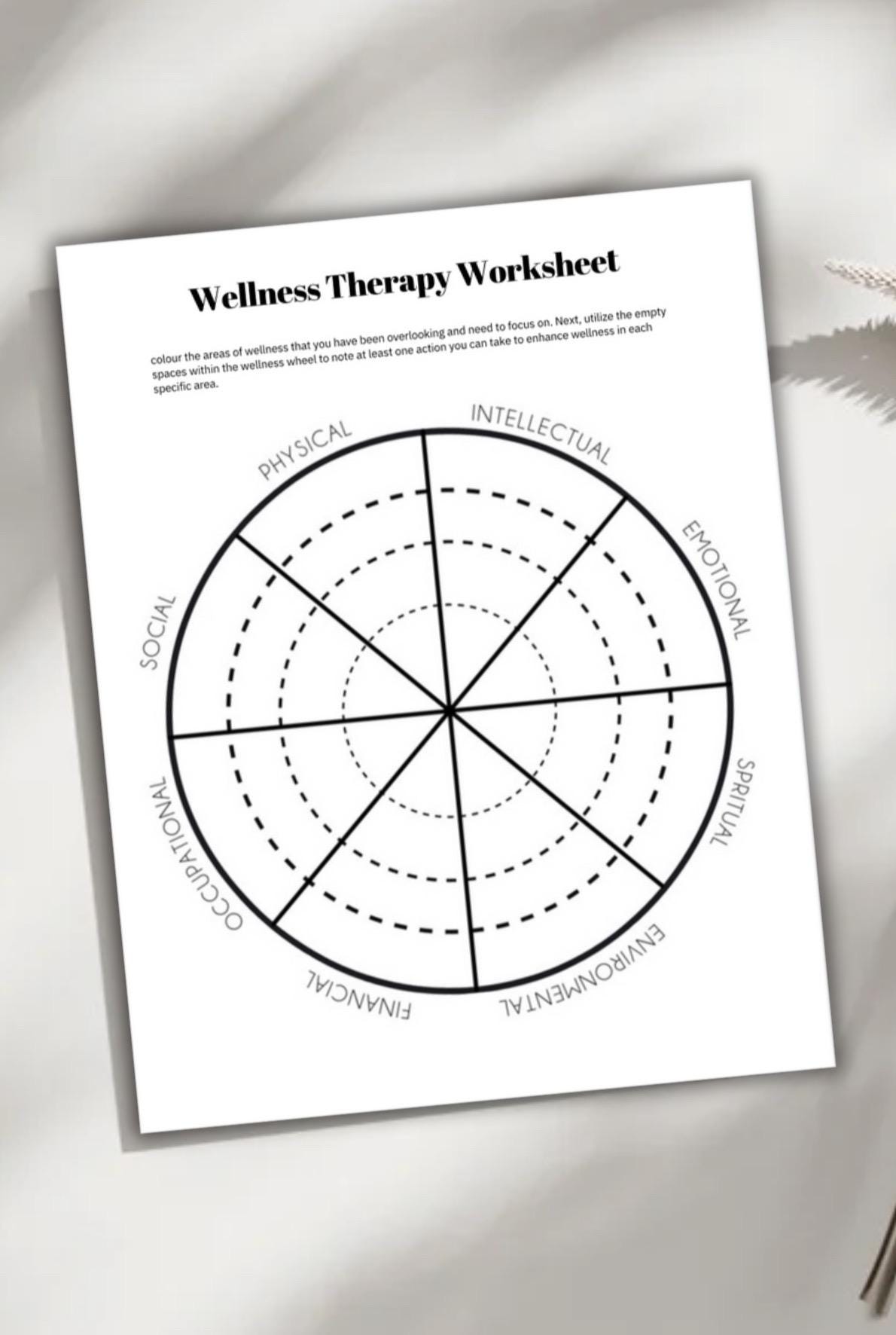 Wellness Wheel Worksheet: Therapy Toolkit for Self-Care (Digital Download)