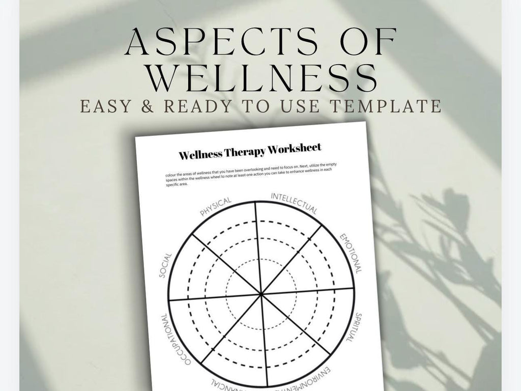 Wellness Wheel Worksheet: Therapy Toolkit for Self-Care (Digital Download)