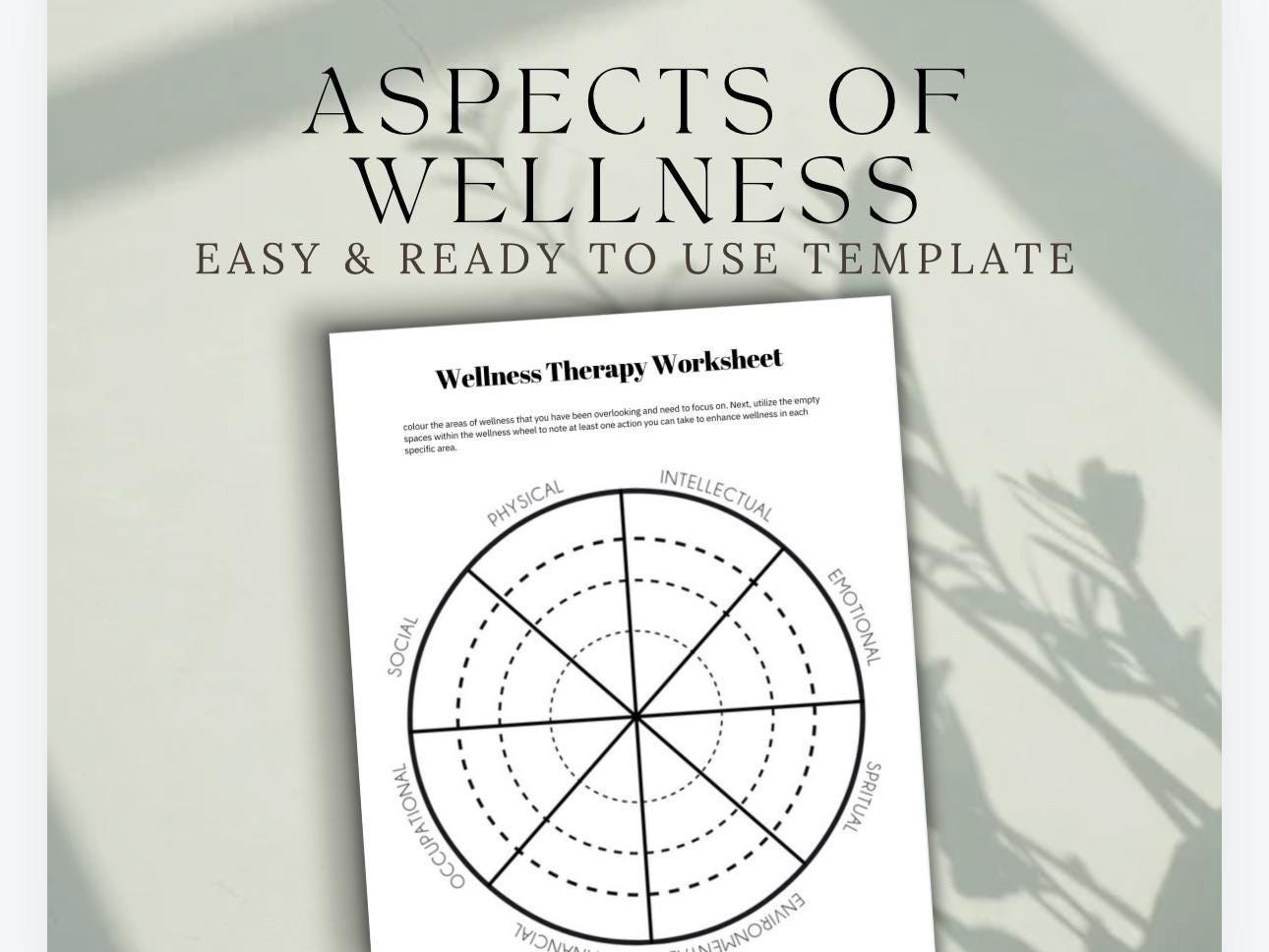 Wellness Wheel Worksheet: Therapy Toolkit for Self-Care (Digital Download)