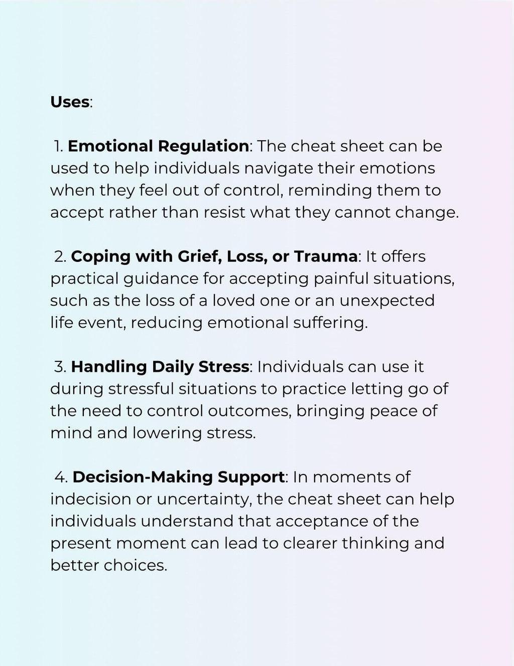 Radical Acceptance Cheat Sheet DBT  Dialectical Behavioral Therapy Coping Strategies Tool
