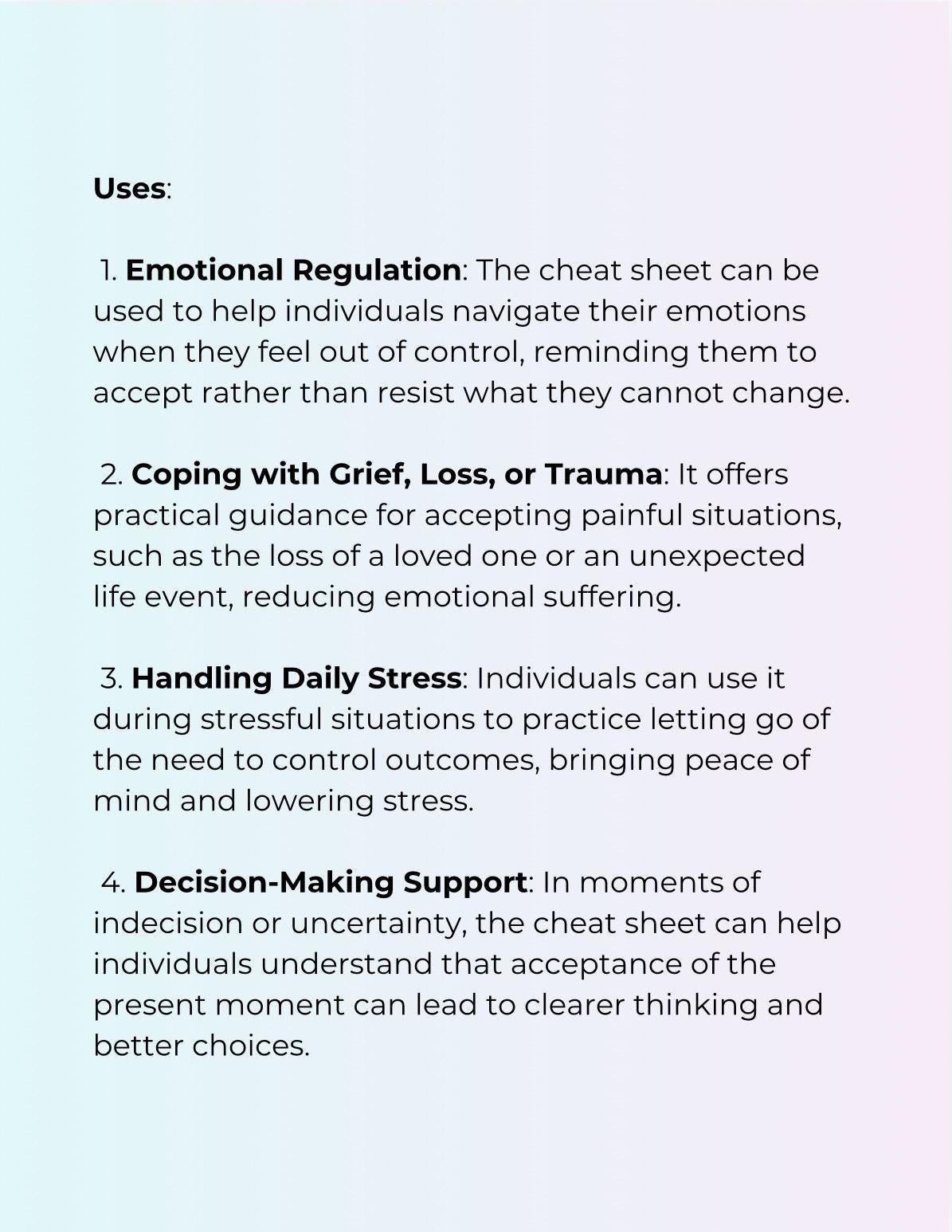 Radical Acceptance Cheat Sheet DBT  Dialectical Behavioral Therapy Coping Strategies Tool