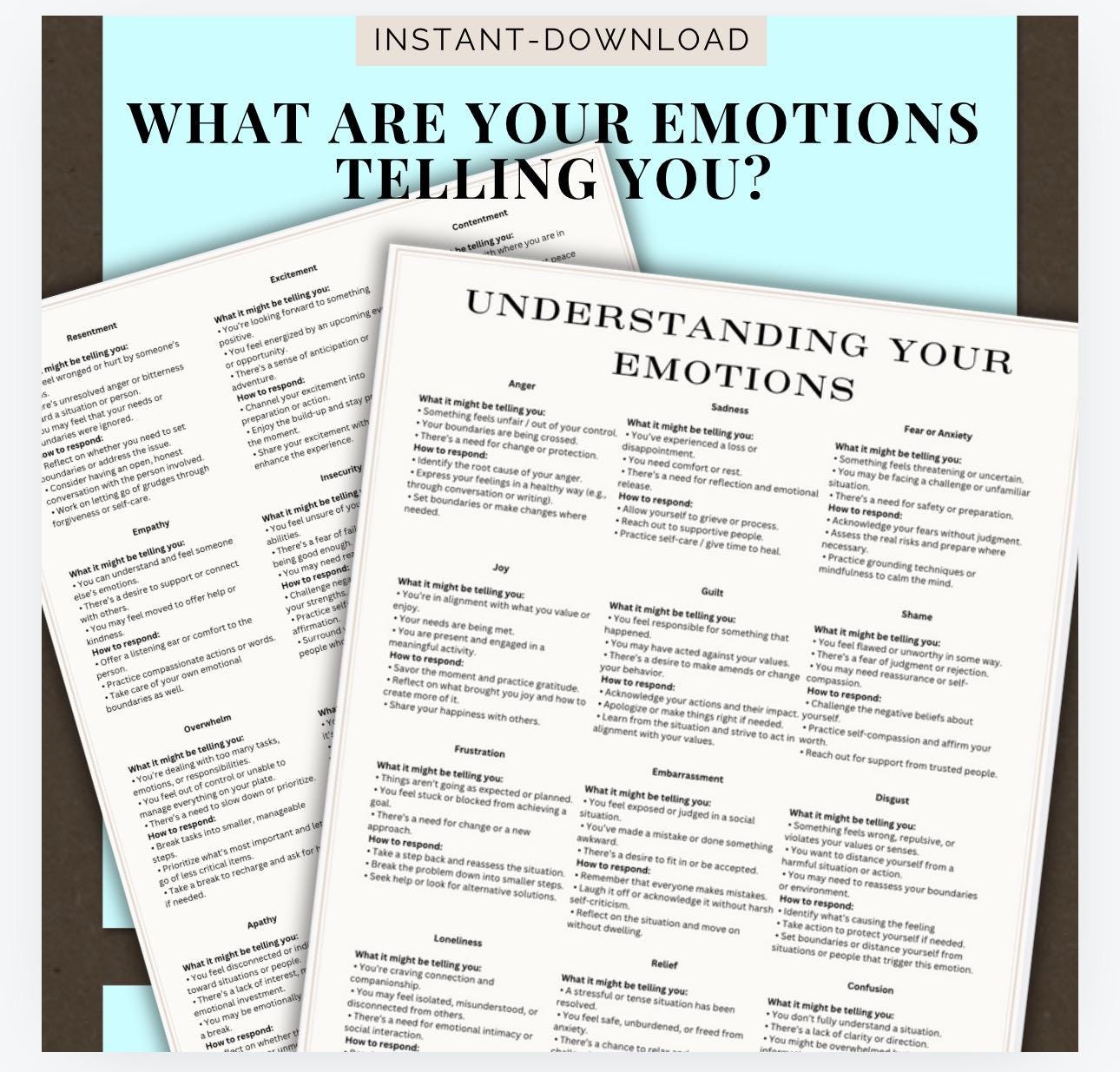 Understanding your Emotions are Telling You Therapy Reference Handout Therapist Tools Emotional Awareness Resource Therapy Notes