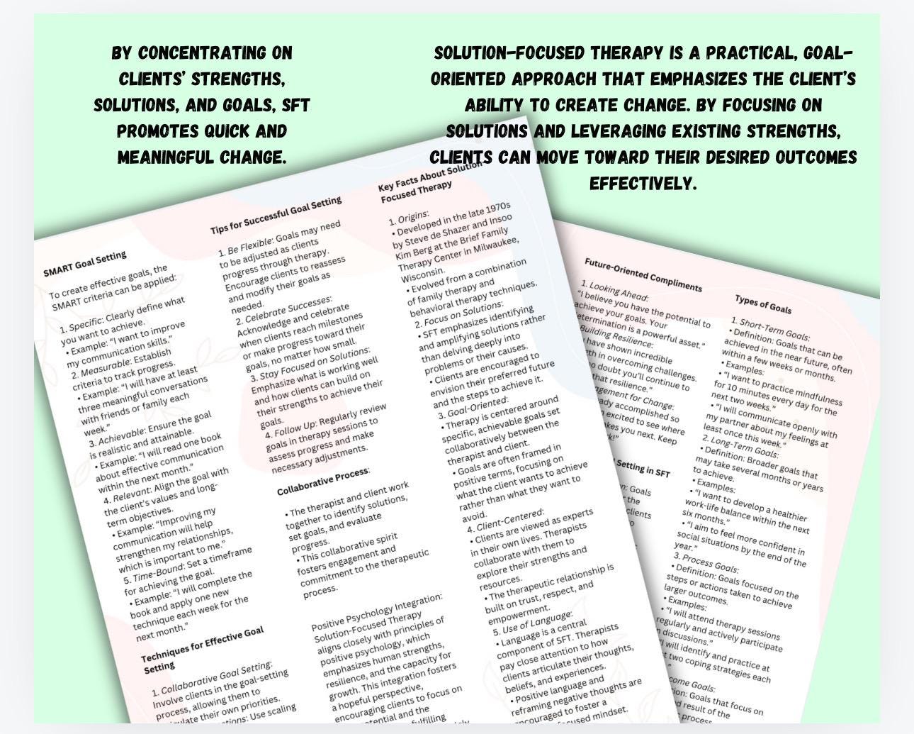 Solution Focused Therapy Cheat Sheets, SFT Toolkit (Digital Download)