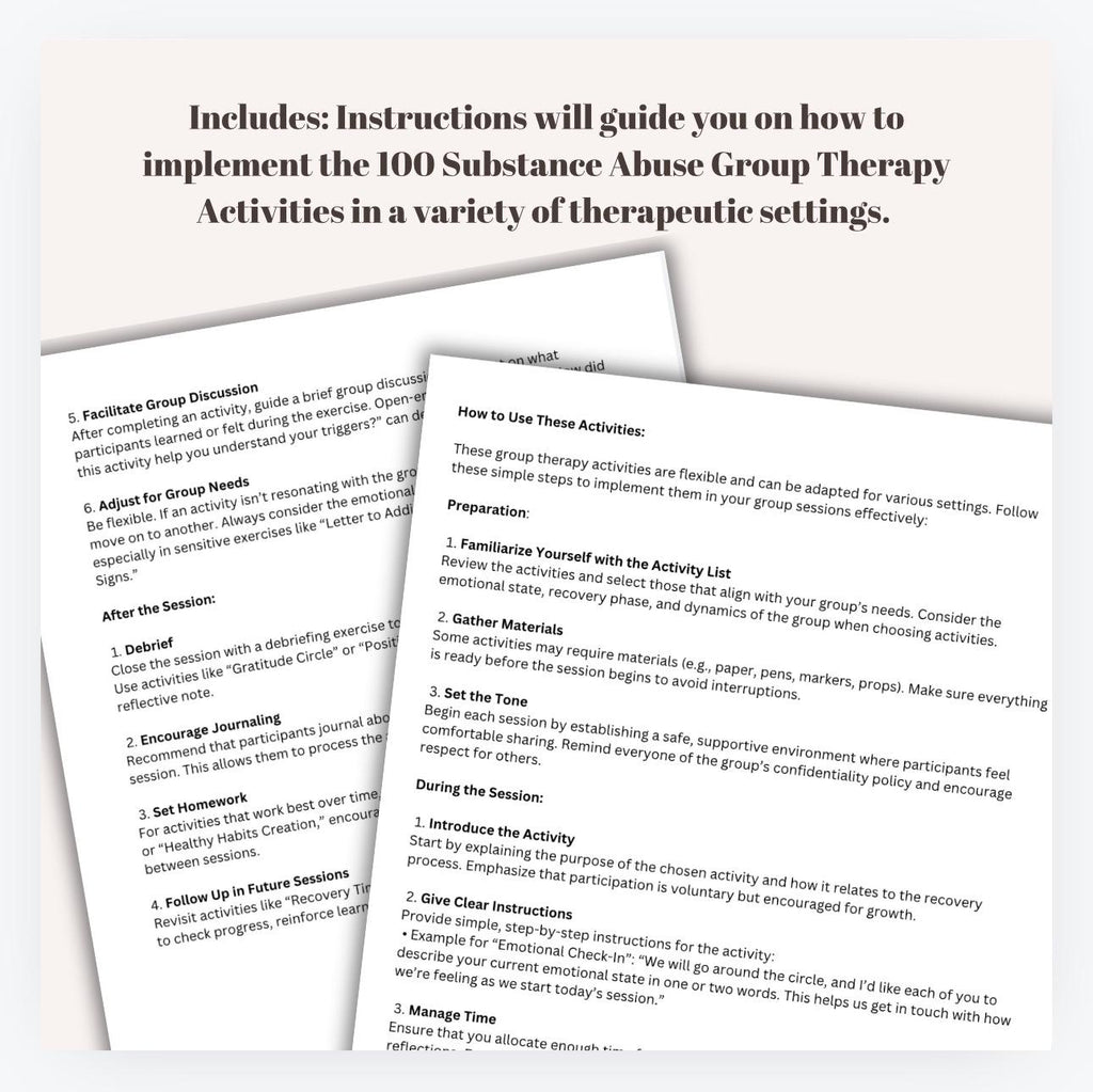 Substance Abuse Group Therapy Activities: Recovery Support (Digital Download)