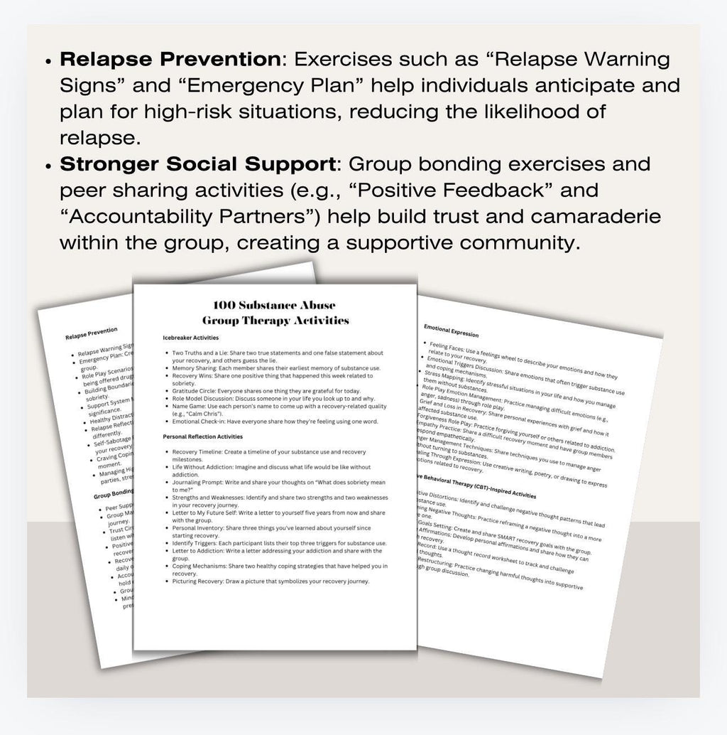 Substance Abuse Group Therapy Activities: Recovery Support (Digital Download)