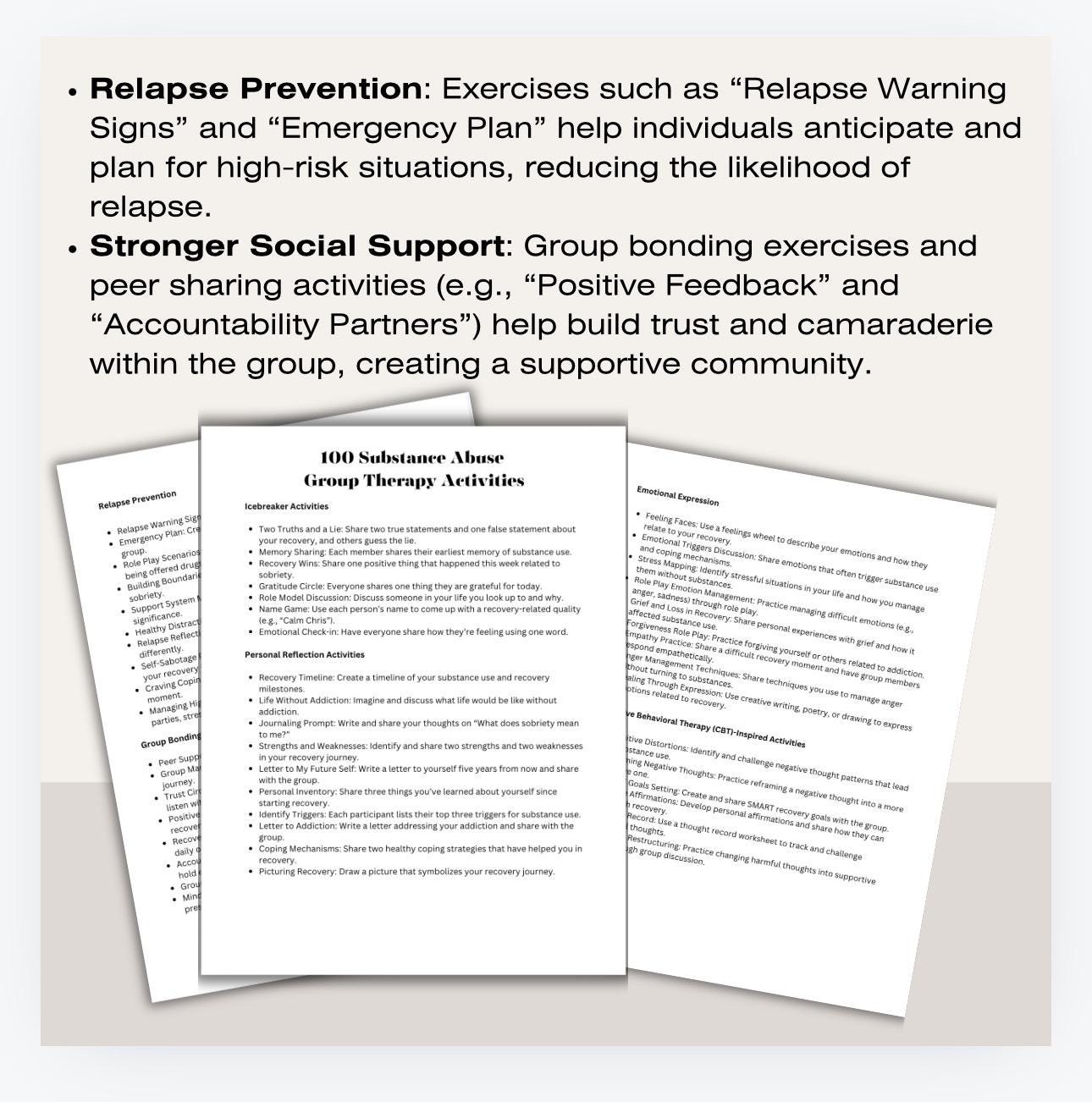 Substance Abuse Group Therapy Activities: Recovery Support (Digital Download)