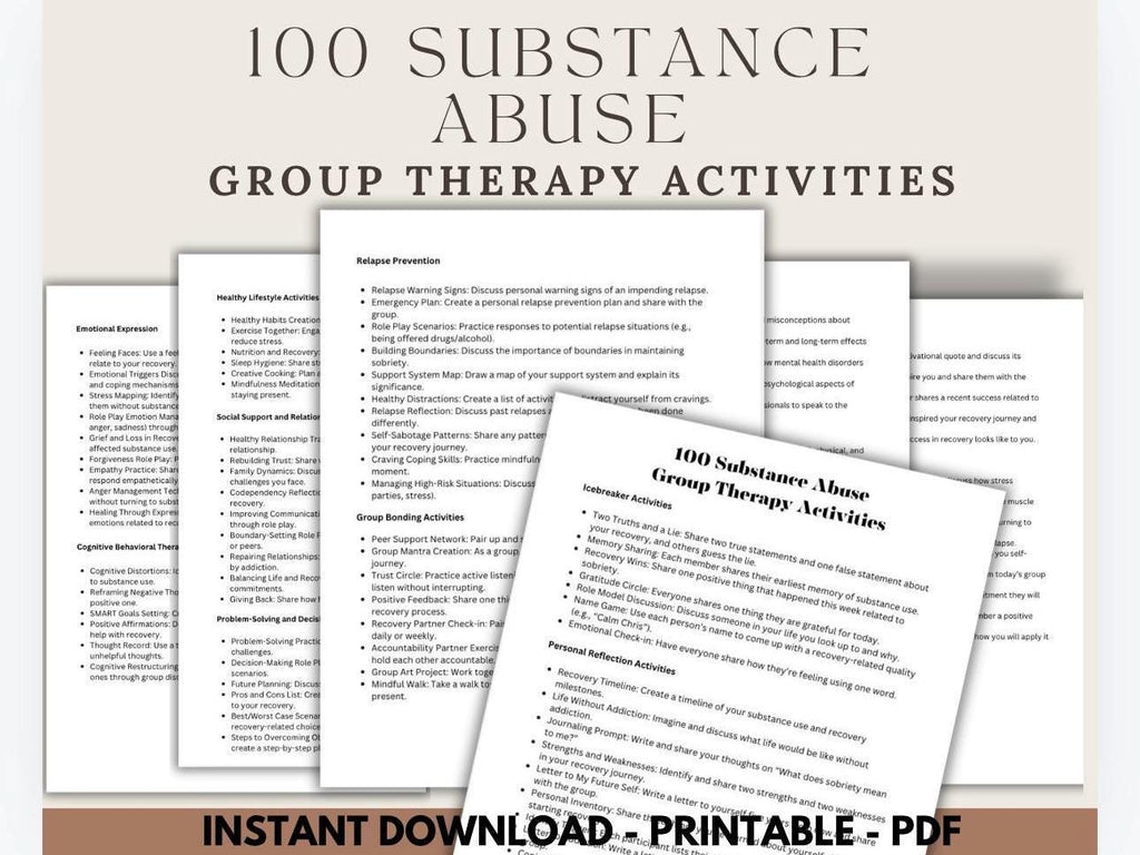 Substance Abuse Group Therapy Activities: Recovery Support (Digital Download)