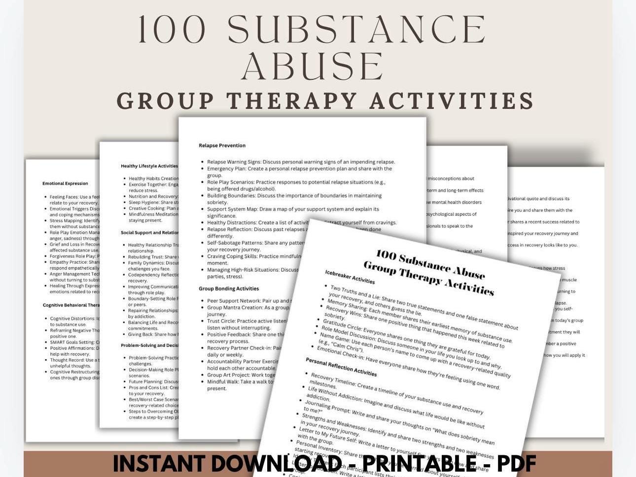 Substance Abuse Group Therapy Activities: Recovery Support (Digital Download)