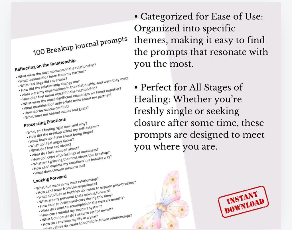 Heartbreak Journal Prompts Healing from Breakup Self Help Questions to Reflect on Relationship