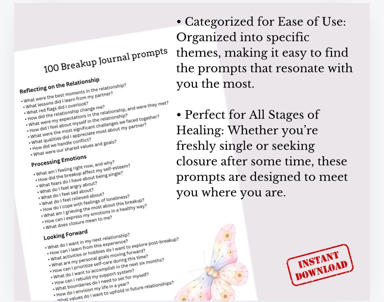 Heartbreak Journal Prompts Healing from Breakup Self Help Questions to Reflect on Relationship