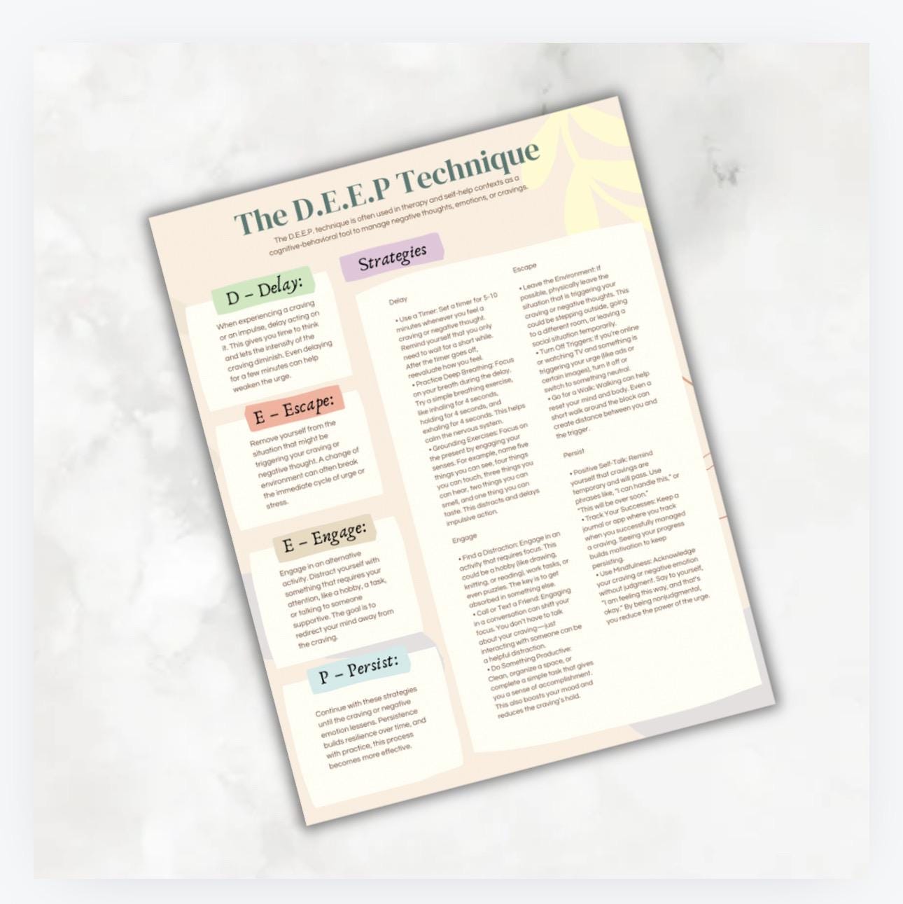 D.E.E.P. Technique | Craving & Emotional Regulation (PDF, PNG)