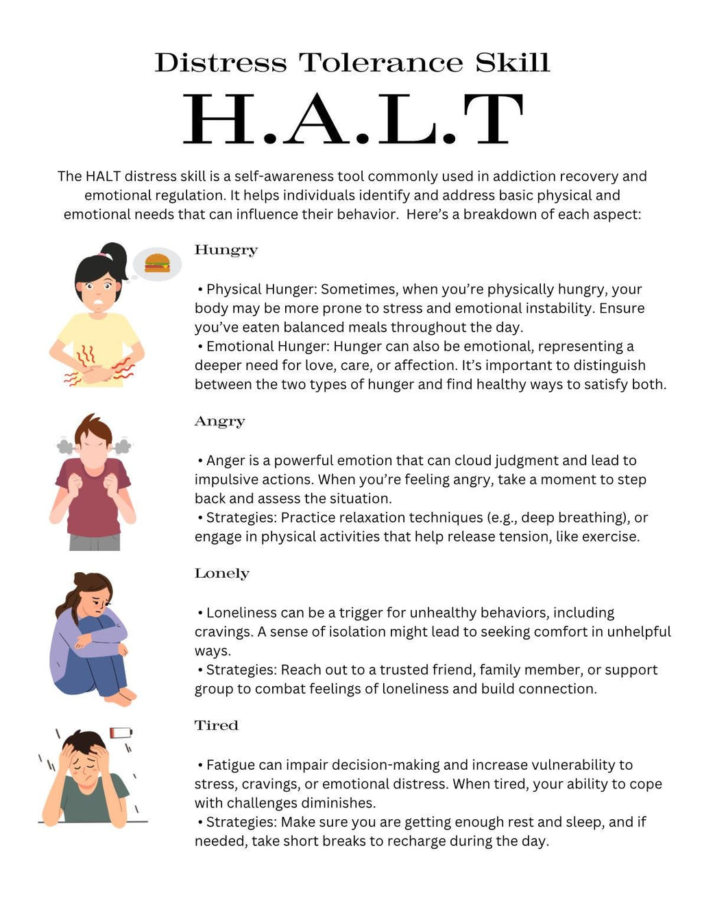 HALT Distress Tolerance Worksheet, Therapy Tool (Printable PDF)