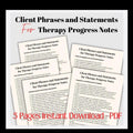 Therapy Progress Notes, Phrases & Statements (PDF Download)