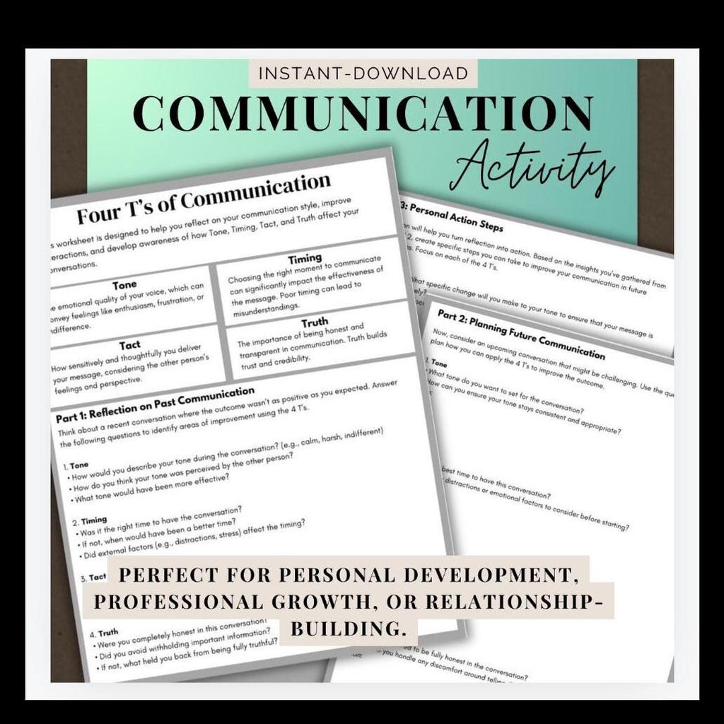 Effective Communication Worksheet The four T’s Template Teens & Adults Resource Communication Skills