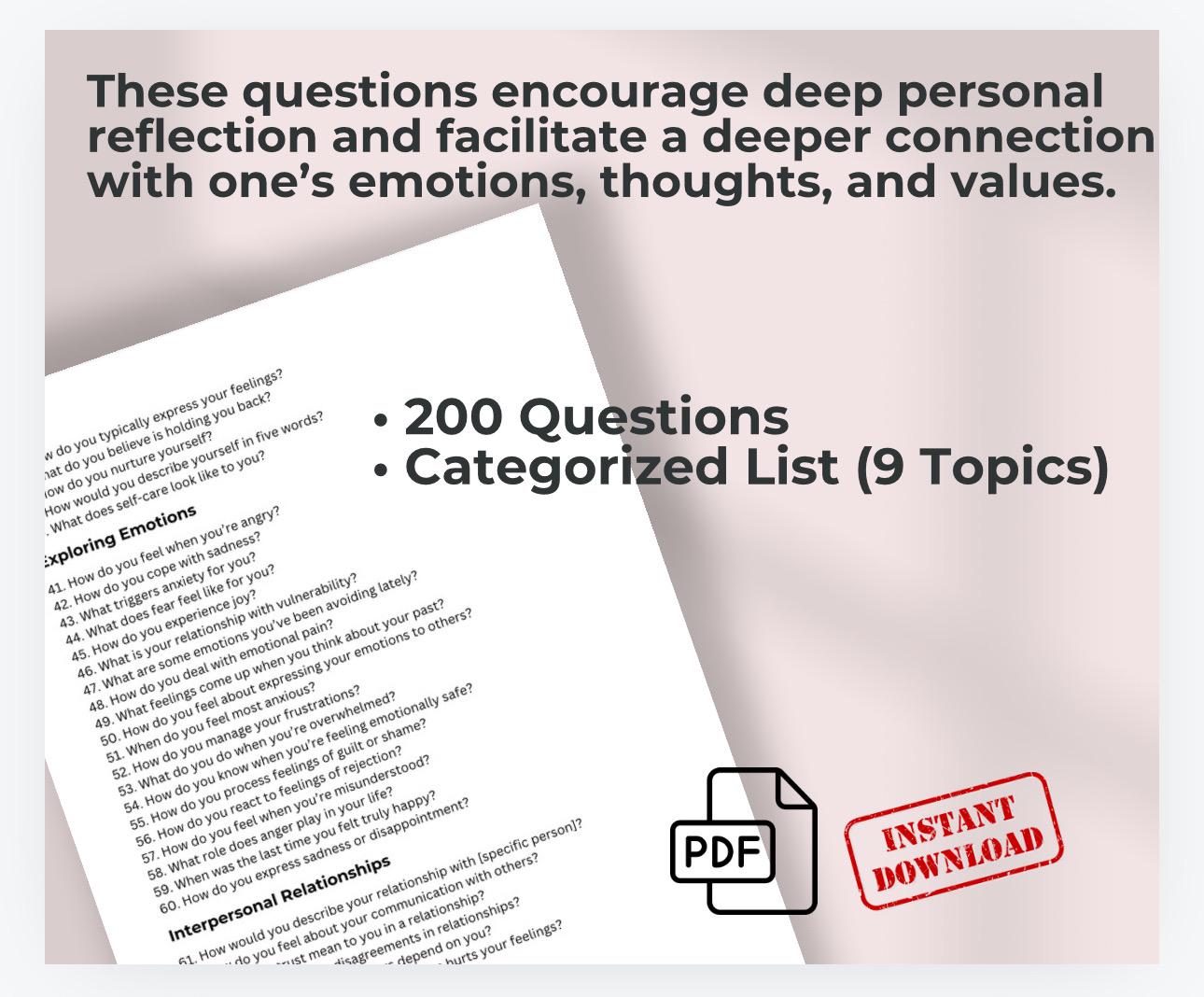 Person-Centered Therapy Questions, Self-Reflection Toolkit (PDF Download)