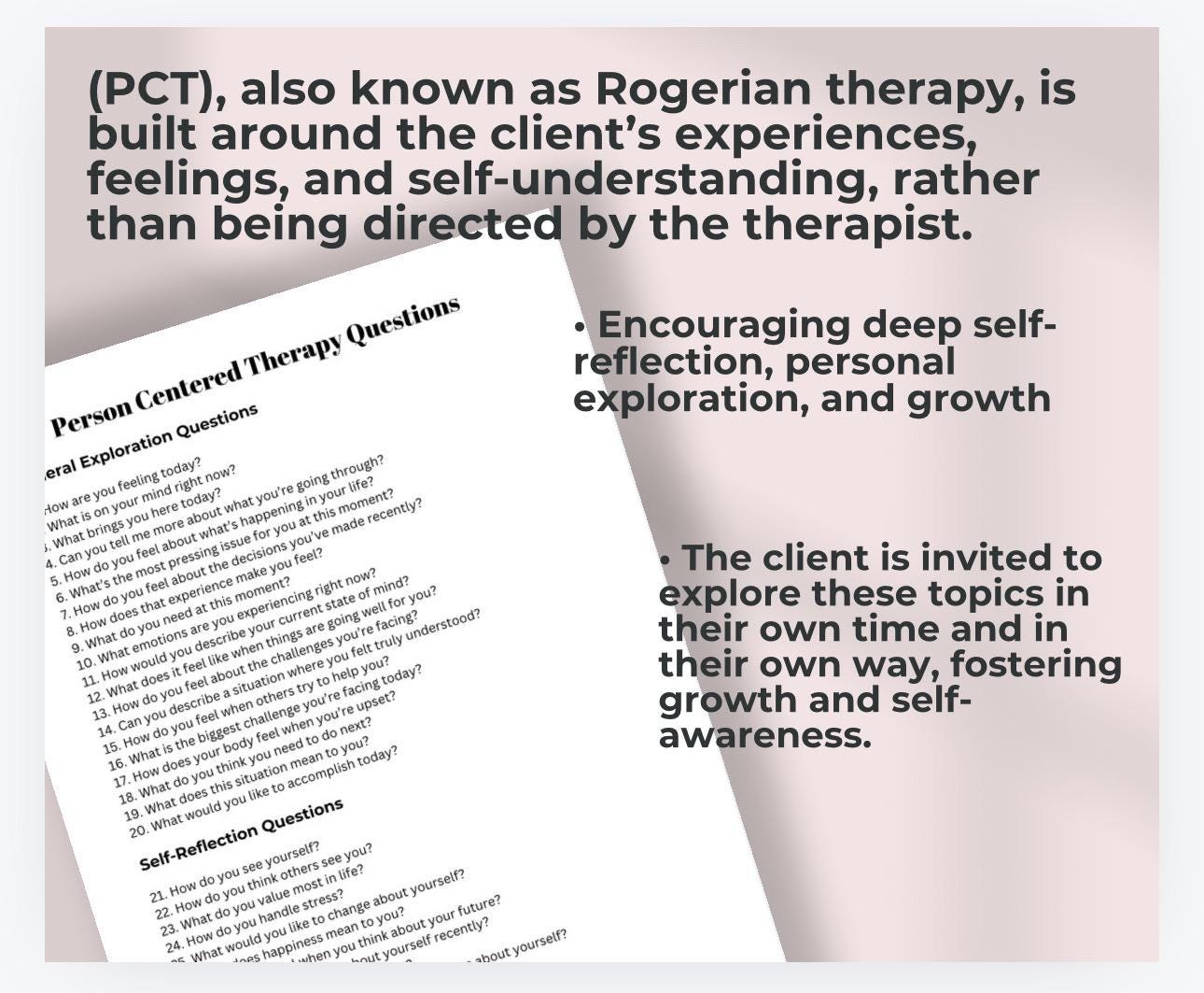Person-Centered Therapy Questions, Self-Reflection Toolkit (PDF Download)