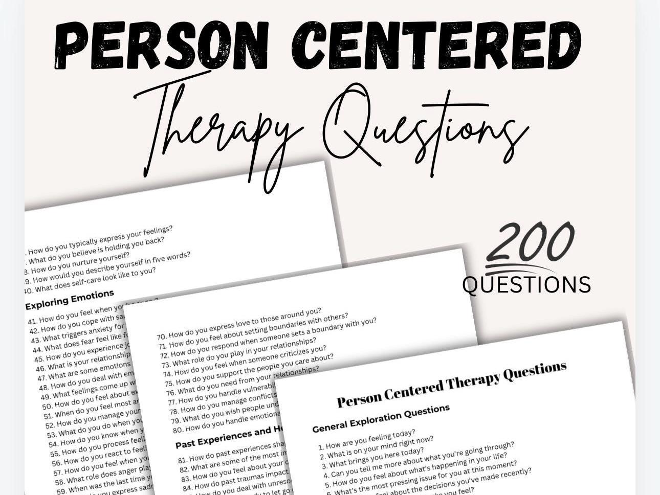 Person-Centered Therapy Questions, Self-Reflection Toolkit (PDF Download)