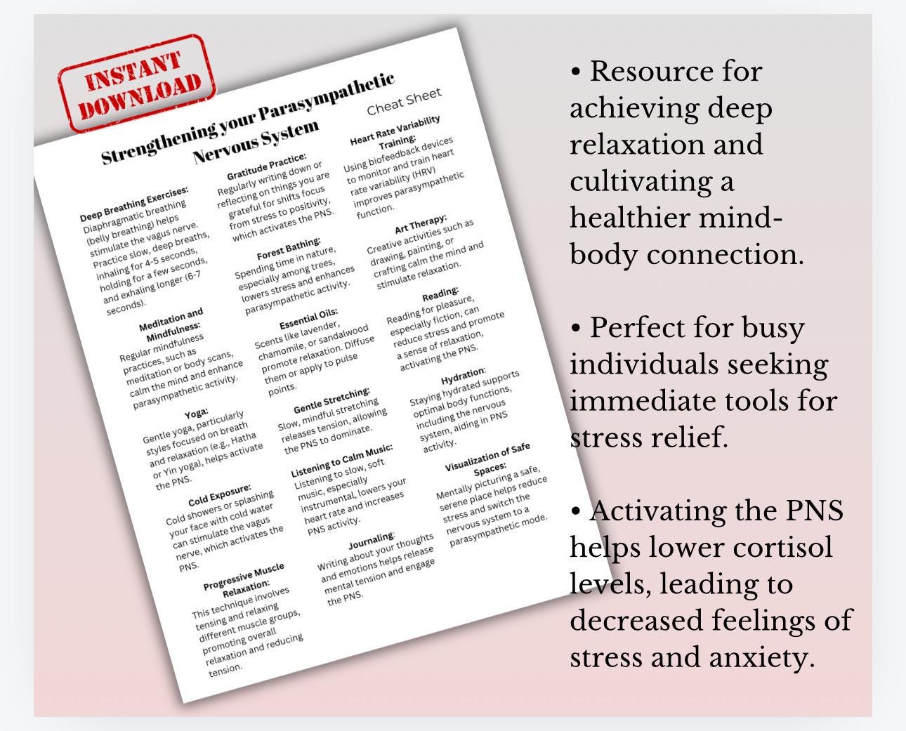 Parasympathetic Nervous System Cheat Sheet, Emotional Regulation (Digital Download)