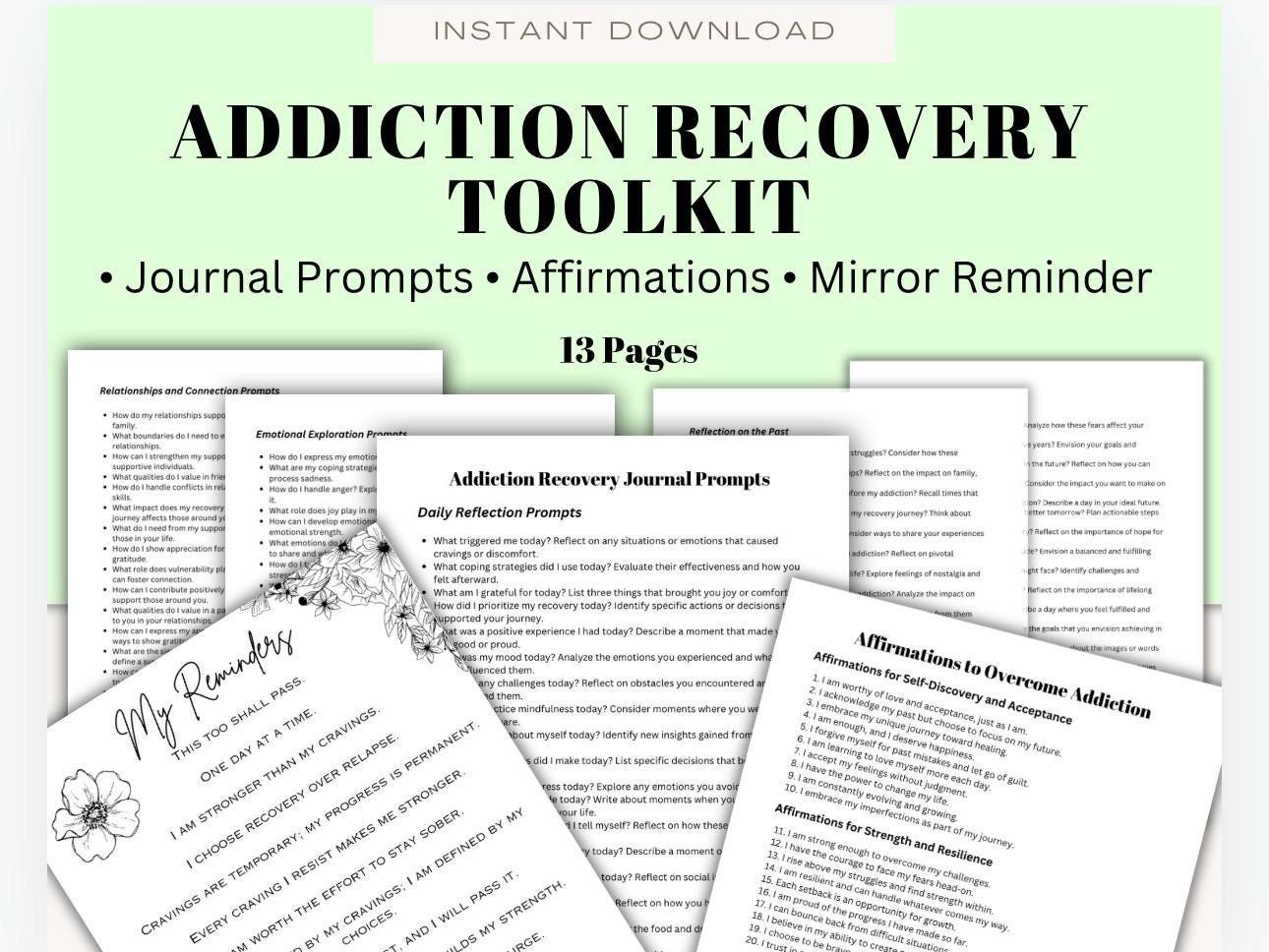 Addiction Recovery Toolkit | Daily Prompts & Positive Affirmations | Self Healing Printable | Digital Mental Health Tool
