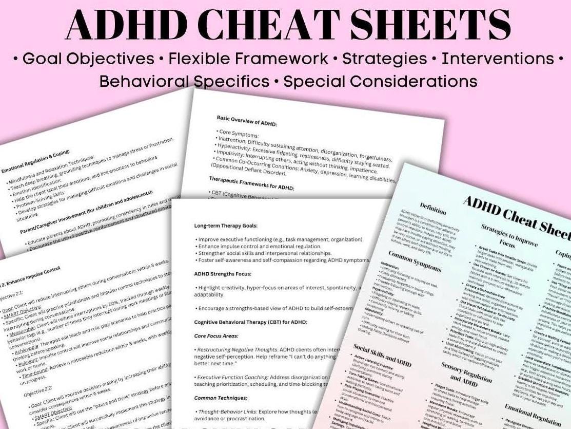 ADHD Cheat Sheet Bundle, Therapist & Parent Resources (PDF)